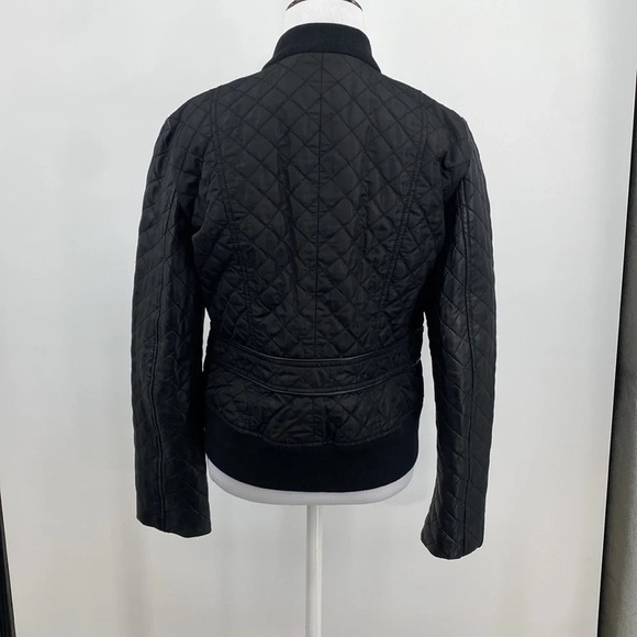 Teenflo Jacket Womens 10 Black Quilted Zip Up Winter Faux Leather Moto Mock Neck - Picture 5 of 13